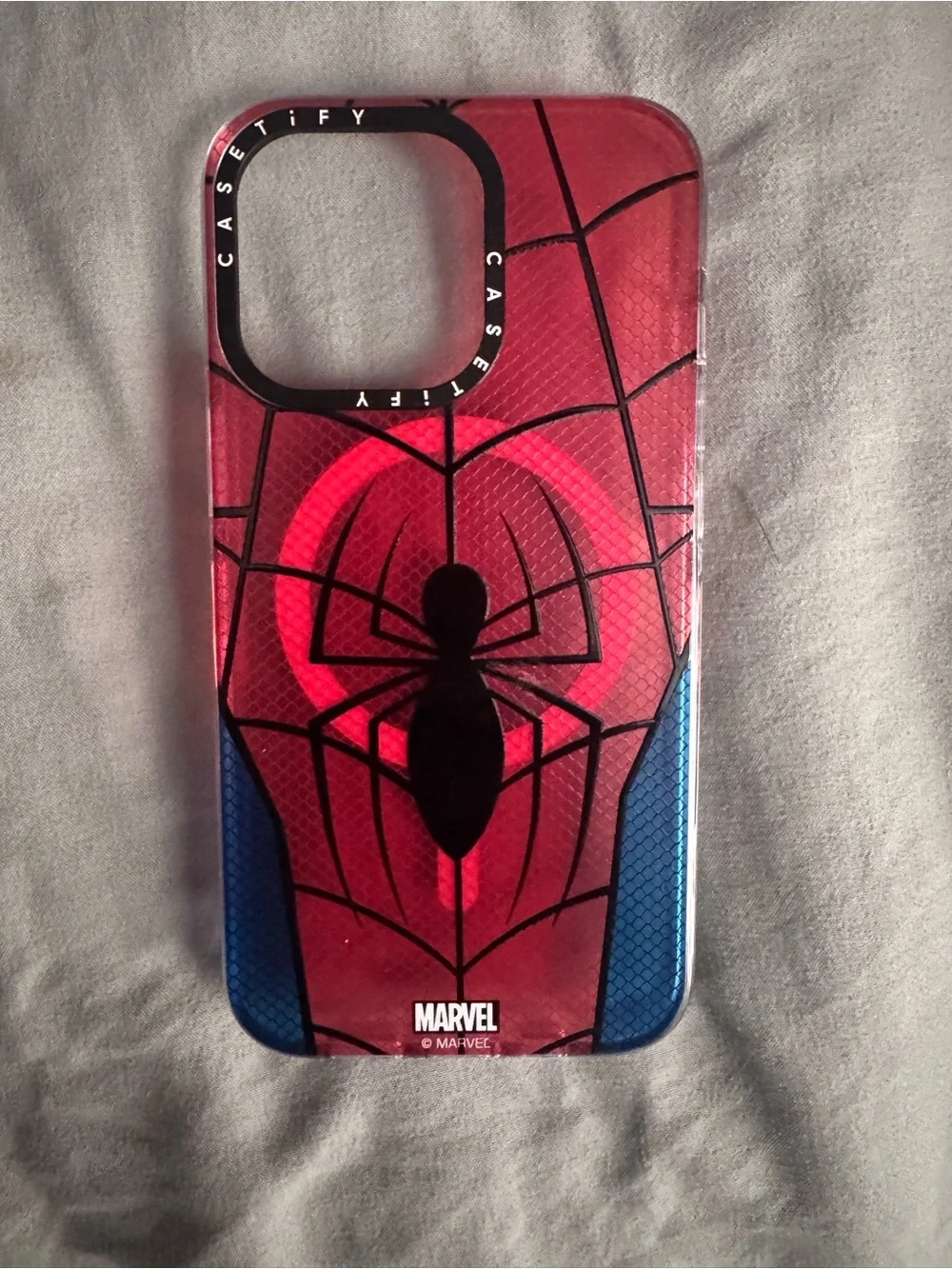 Marvel Spider-Man Red and Blue Phone Case with Black Web Design